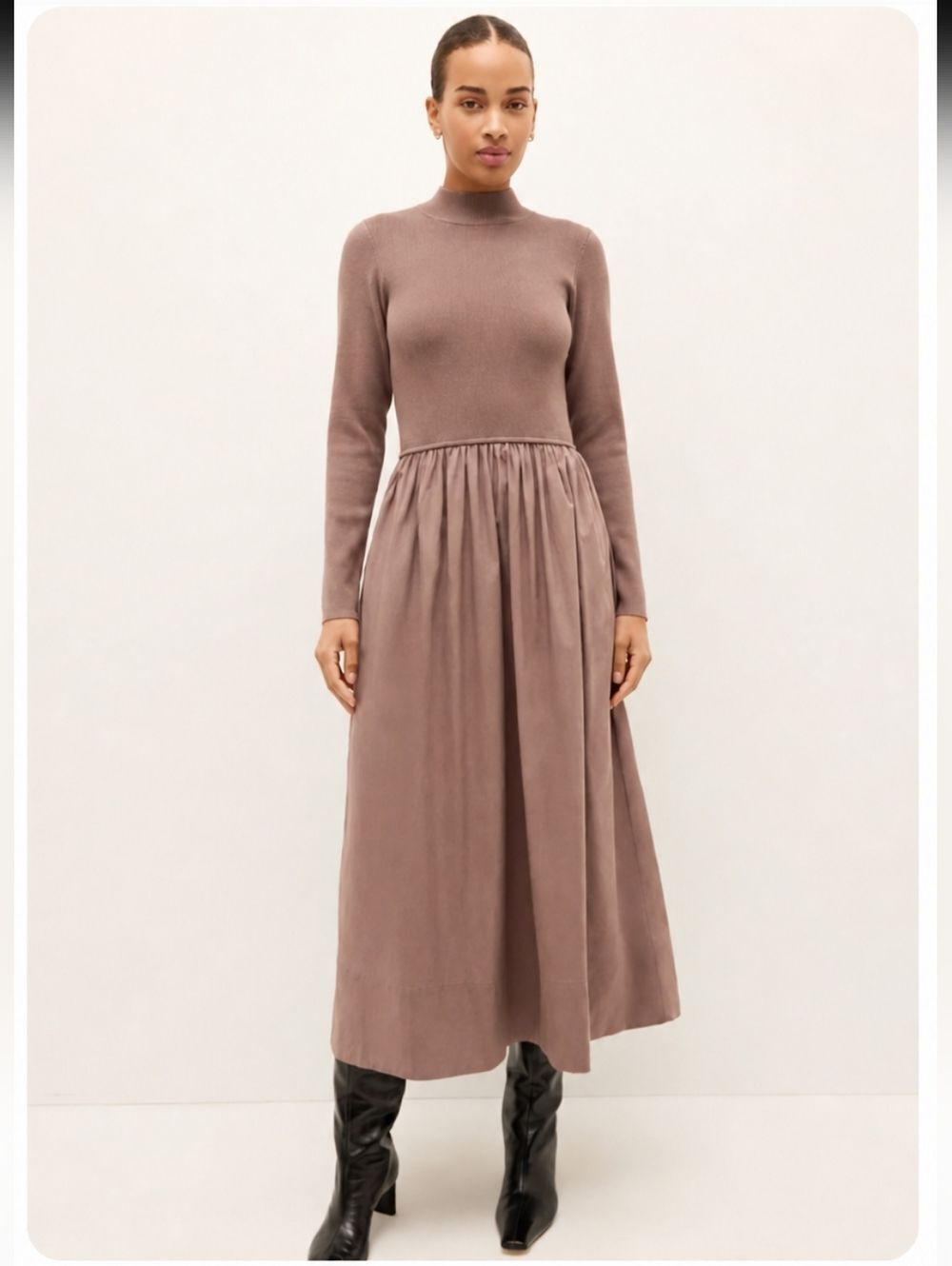 Marie Oliver Barrett Pieced Long Sleeve Maxi Dress Size XS Taupe Elephant